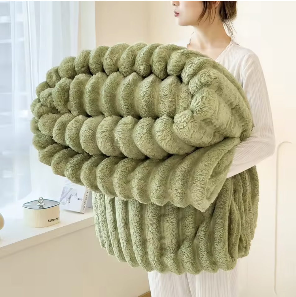 Solid Color Thickened Wide-striped Multifunctional Blanket for Bed, Nap & Pets