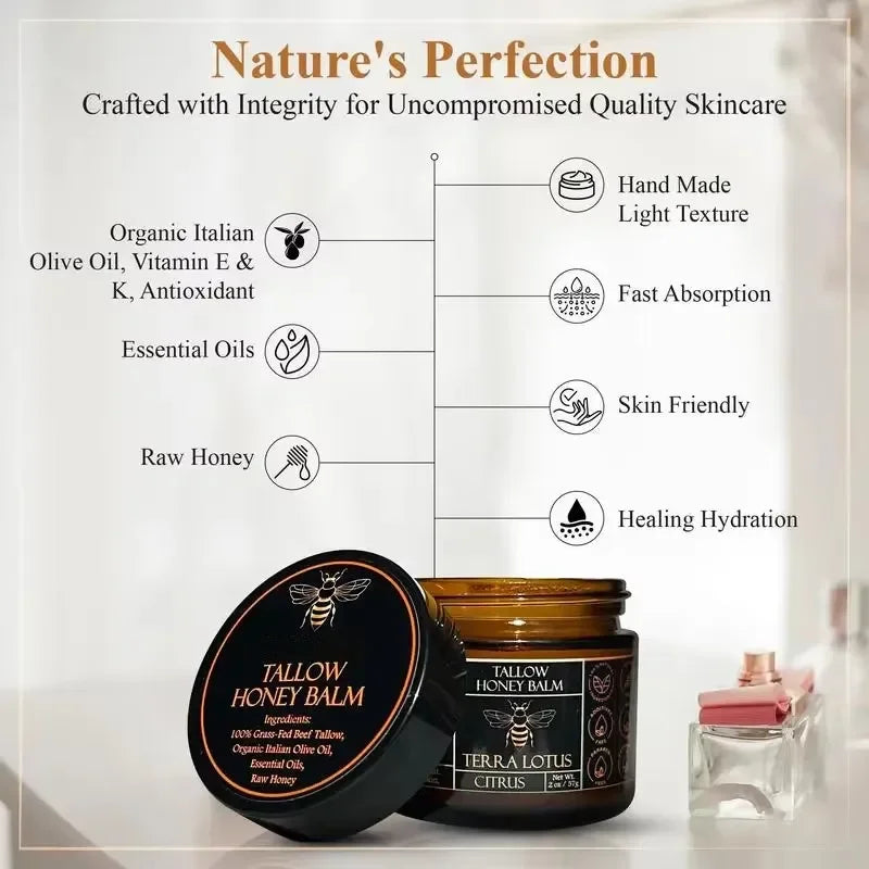 Organic Grass-Fed Tallow Honey Balm 100mL Aevium