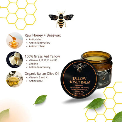 Organic Grass-Fed Tallow Honey Balm 100mL Aevium