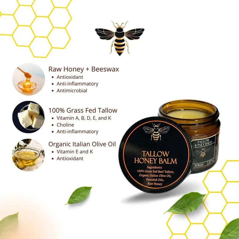 Organic Grass-Fed Tallow Honey Balm 100mL Aevium