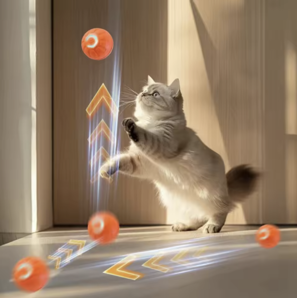 Automatic Moving Smart Toy Ball for Cats & Dogs Motorized USB Rechargeable Interactive Jumping & Moving Toy Ball
