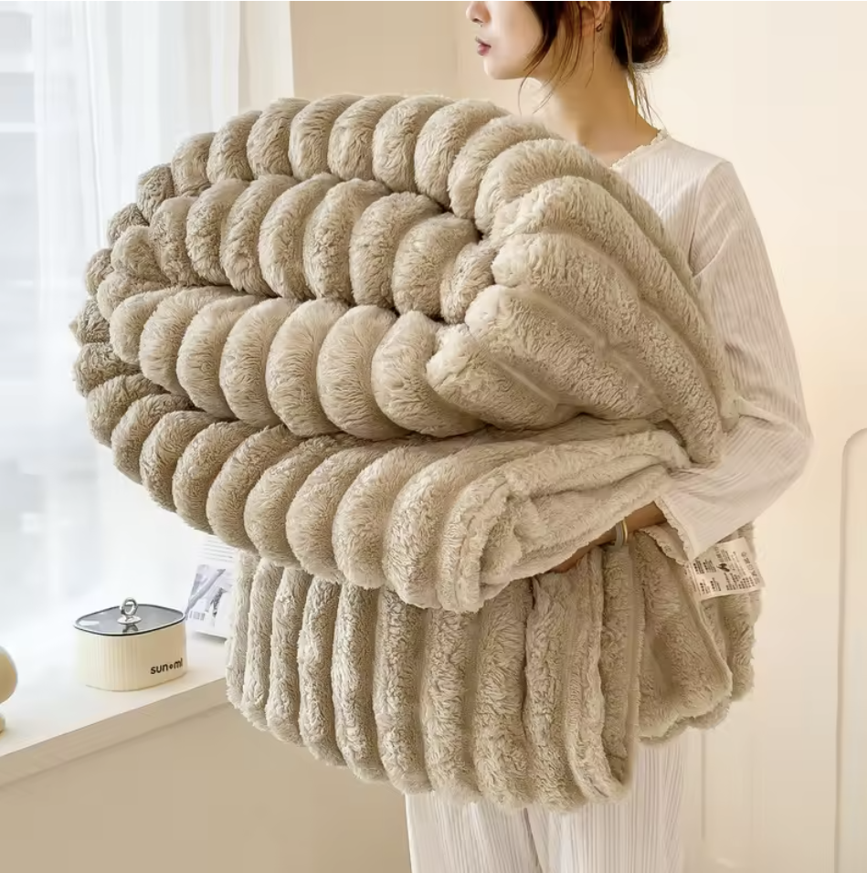 Solid Color Thickened Wide-striped Multifunctional Blanket for Bed, Nap & Pets