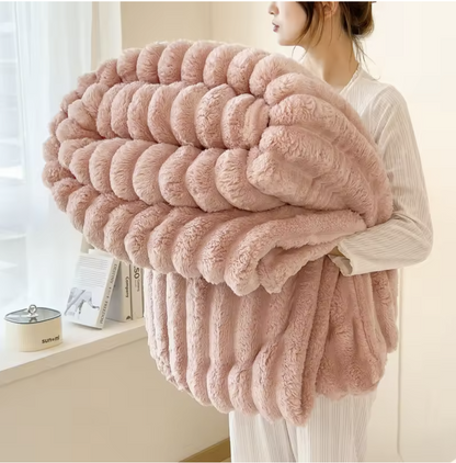Solid Color Thickened Wide-striped Multifunctional Blanket for Bed, Nap & Pets